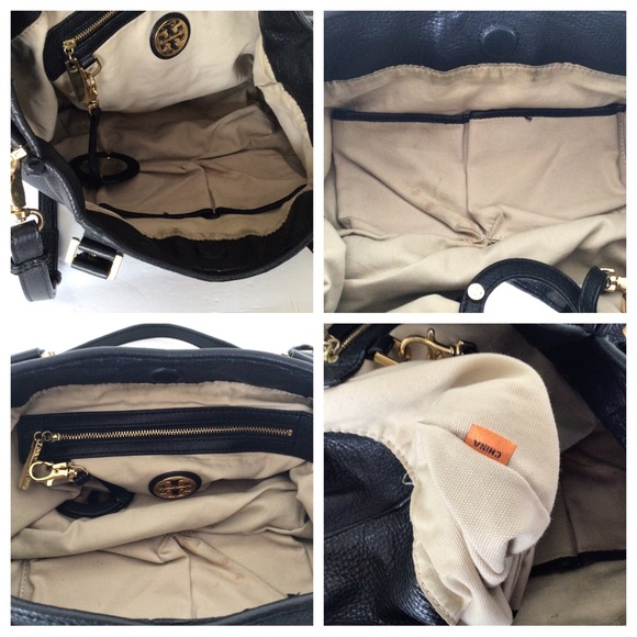 TORY BURCH BLACK PEBBLE LEATHER HOBO BAG - Picture 14 of 17